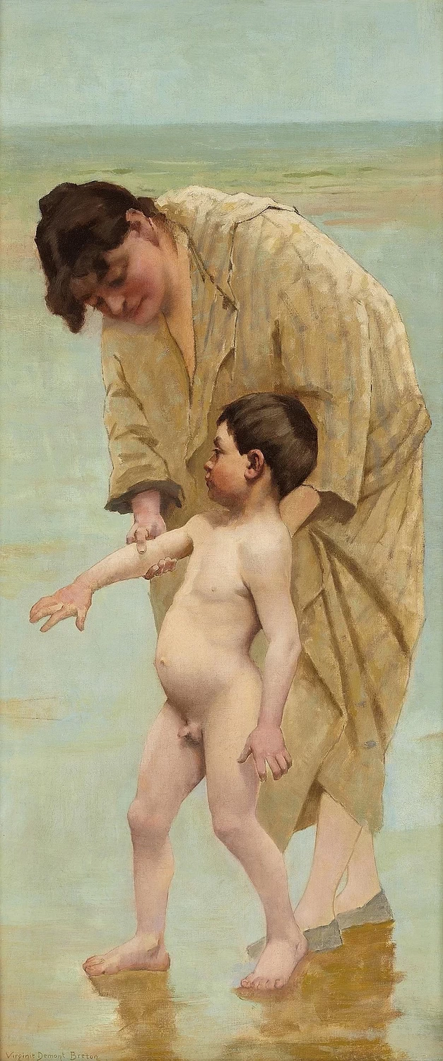 Madre e figlio in riva all'acqua